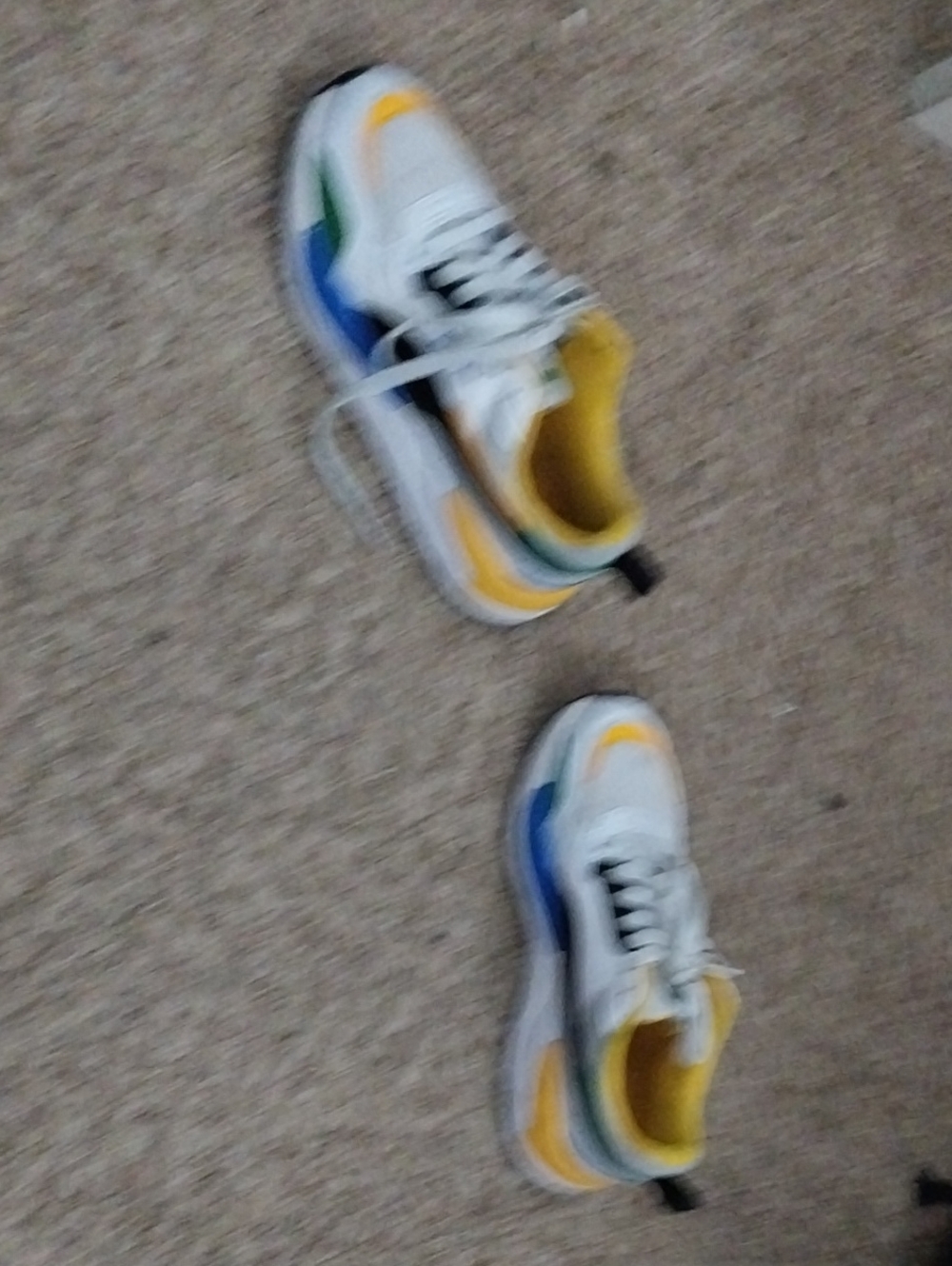 Kids White Multicolor Athletic Sneakers - Yellow, Blue & Green Accents
